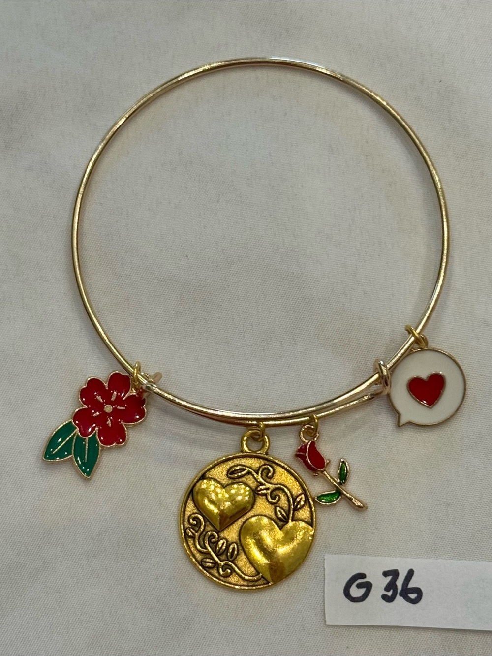G36 Gold-Tone Sisters Charm Bangle Bracelet